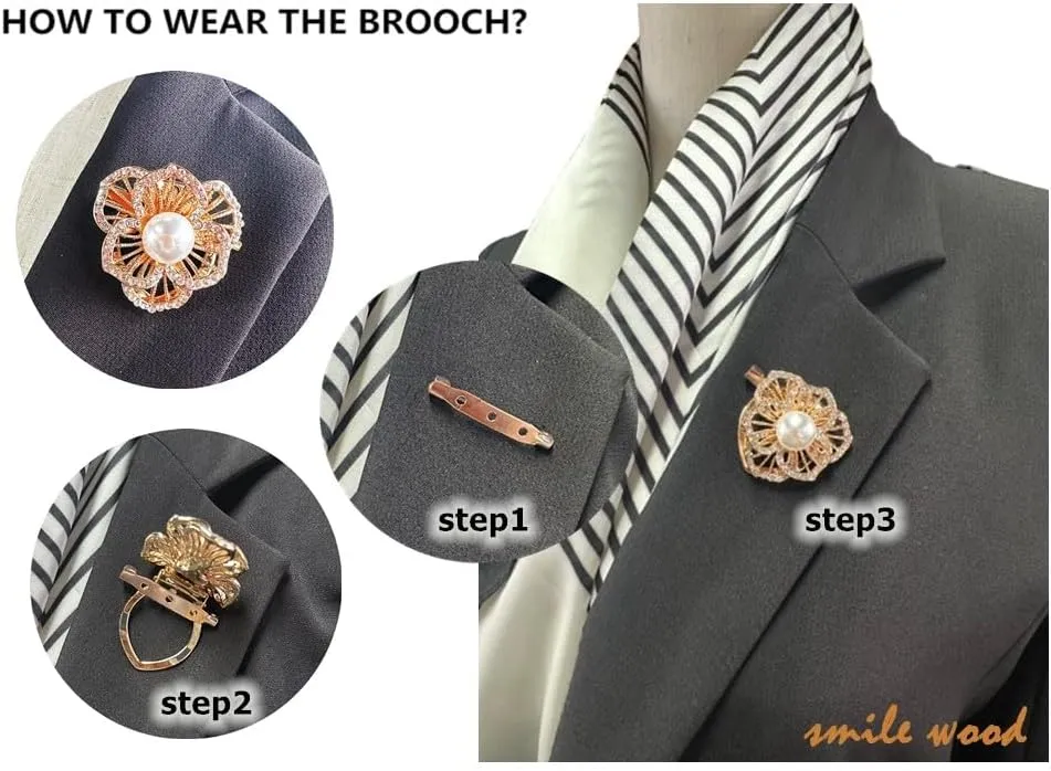 3 PCS Scarf Clip Brooches Scarf Ring Clip Pearl Floral Rhinestones Clothes Knotted Corner Buttons