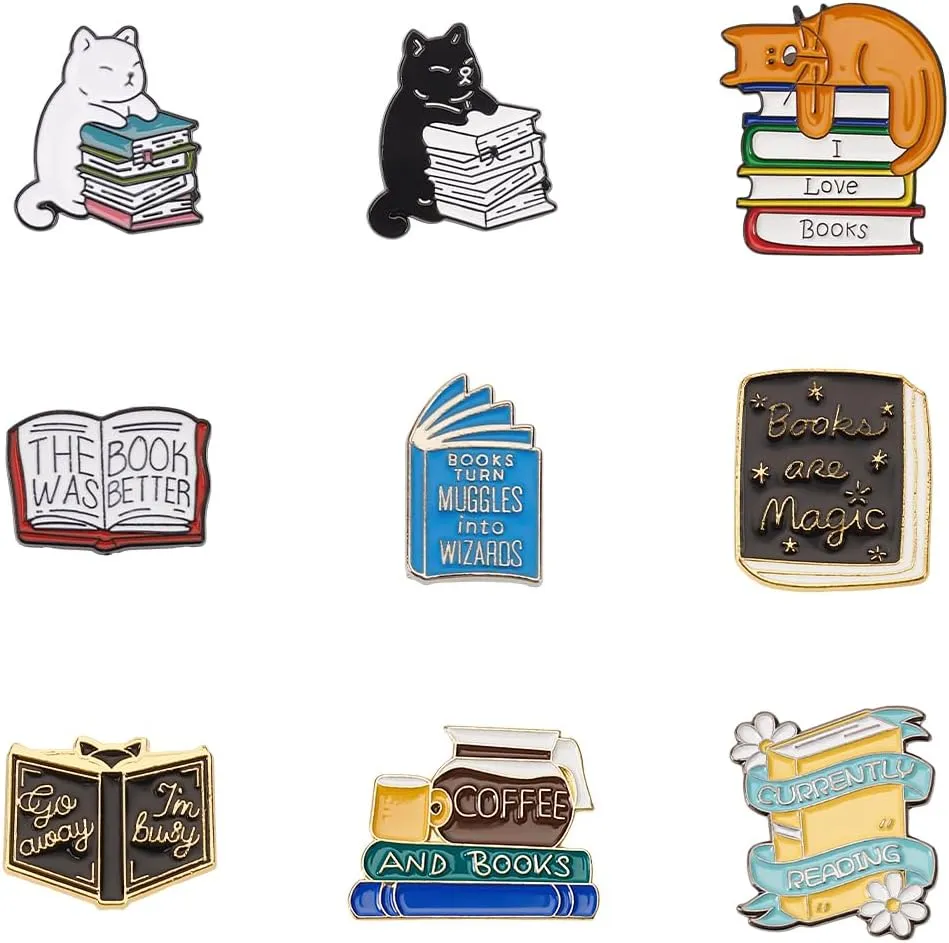 9 Styles Cartoon Books Enamel Pins Magic Book Badges Brooch Alloy Cat Pins Metal Lovely Animal Brooches Party Aesthetic Pins Badge for Women Men Backpack Clothes Decoration