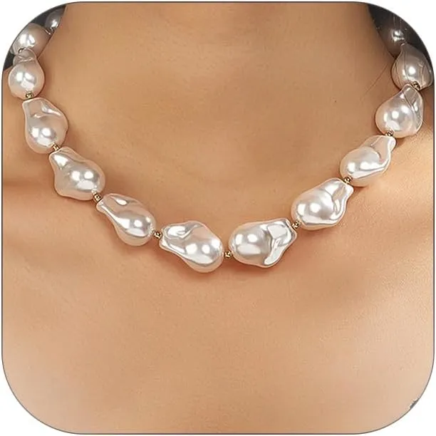 Baroque Pearl Choker Necklace for Women Chunky Pearl Necklaces Toggle Necklaces Trendy Jewelry Gift