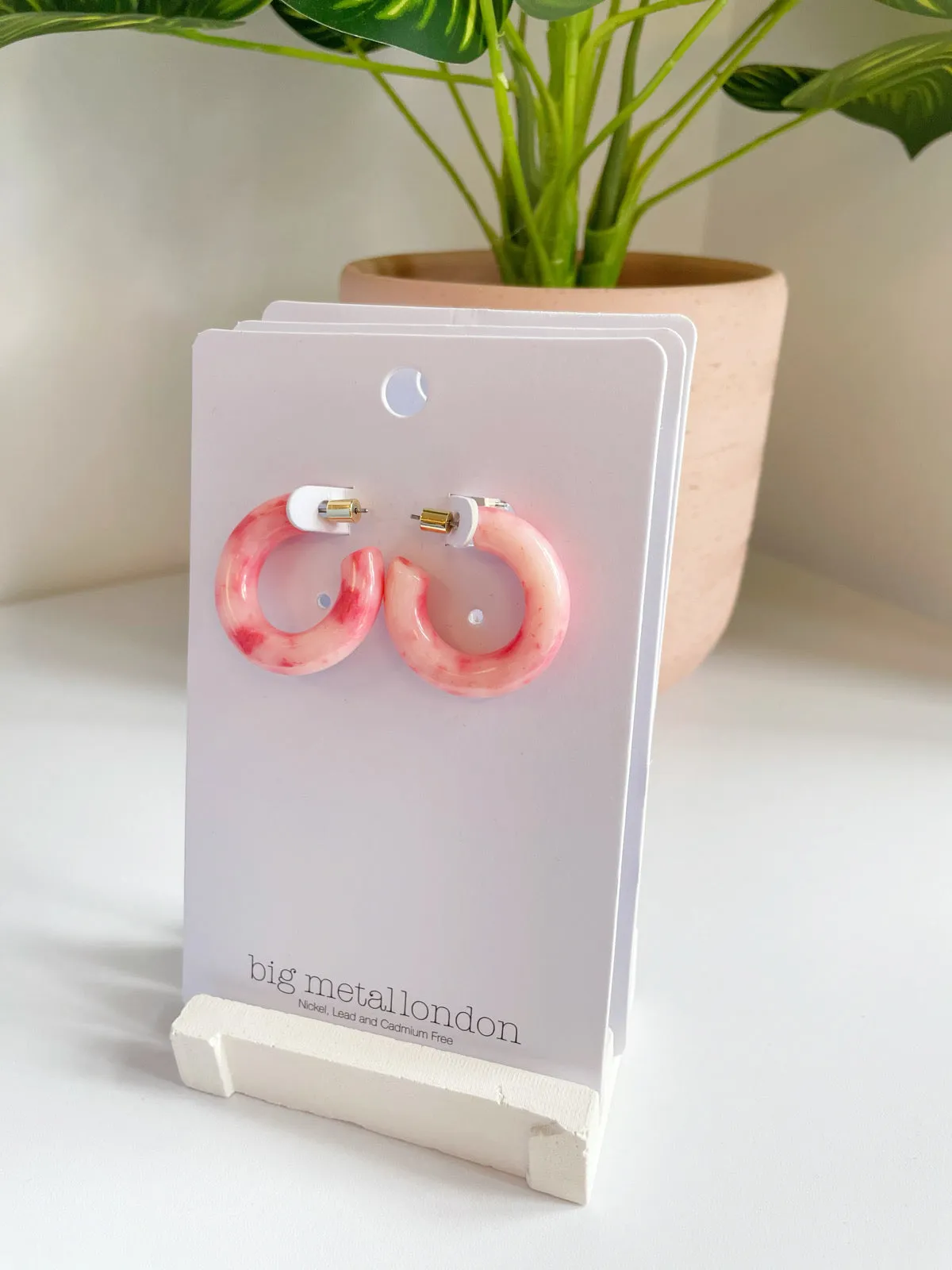 Big Metal London Pink Glaze Hoop Earrings