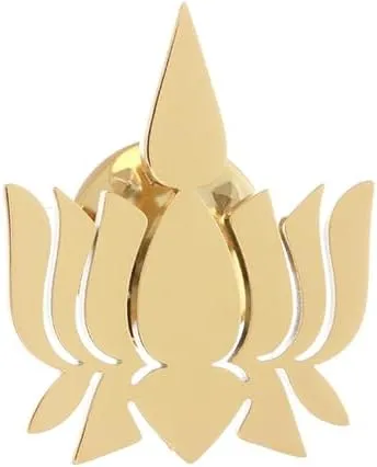 Buddhism Stainless Steel Gold Plating Lotus Flower Pin Floral Plant Brooches
