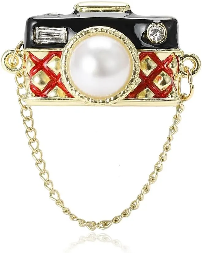 Camera Brooch Pins for Women, Pearl Camera Brooch Pin, Cute Camera Brooch Lapel Pin, Bohemian Camera Brooches Pins for Women Hat Bag Suit Dress Accessories Jewelry