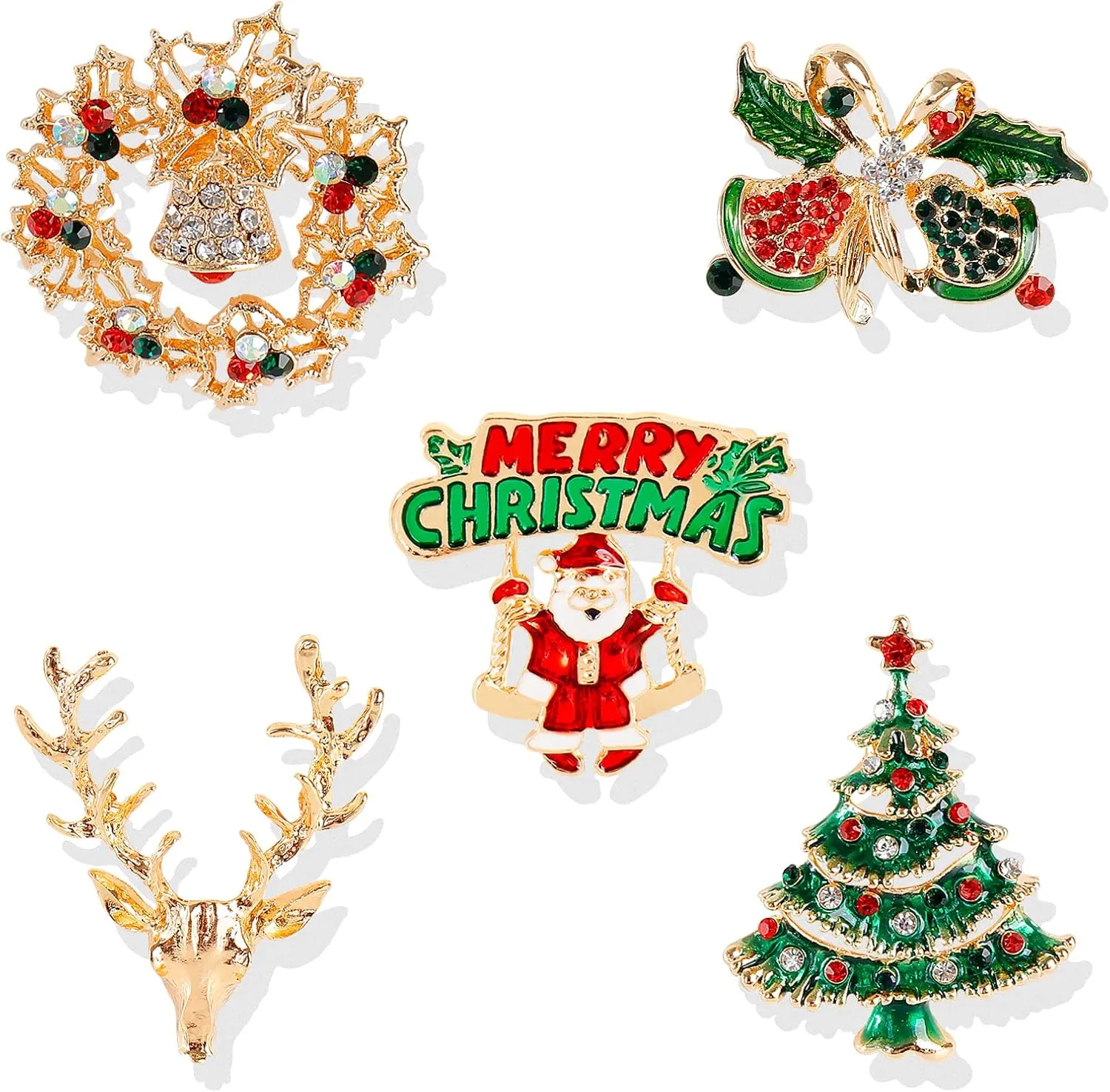 Christmas Pins and Brooches for Women Sparkly Rhinestones Christmas Tree Snowflake Bell Brooch Pin Christmas Jewelry Accessories Gifts Stuff