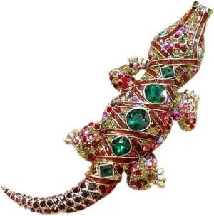 Fashion Crocodile Rhinestones Brooches Lapel Pins for Women Men Unique Sparkly Crystal Cartoon Animal Pin Dress Suit Hat Bag Clothes Accessories Jewelry Party Christmas Holiday Gifts