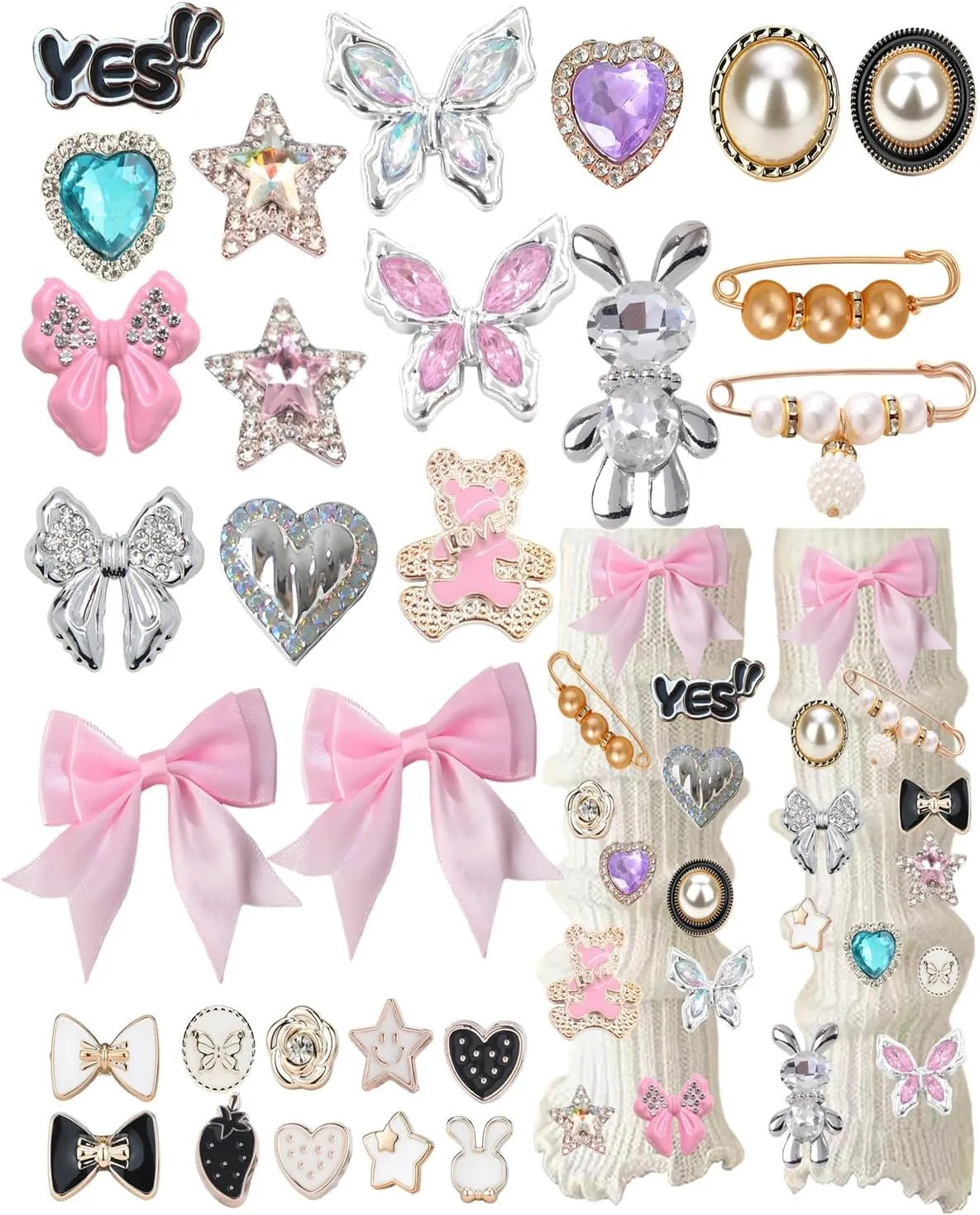 Junk Socks Charms,Shoe Charms for Sneakers,DIY Shoelace Charm,Sneakers DIY Kit,Brooches and Pins for Women,Hat Clothes Button Pins
