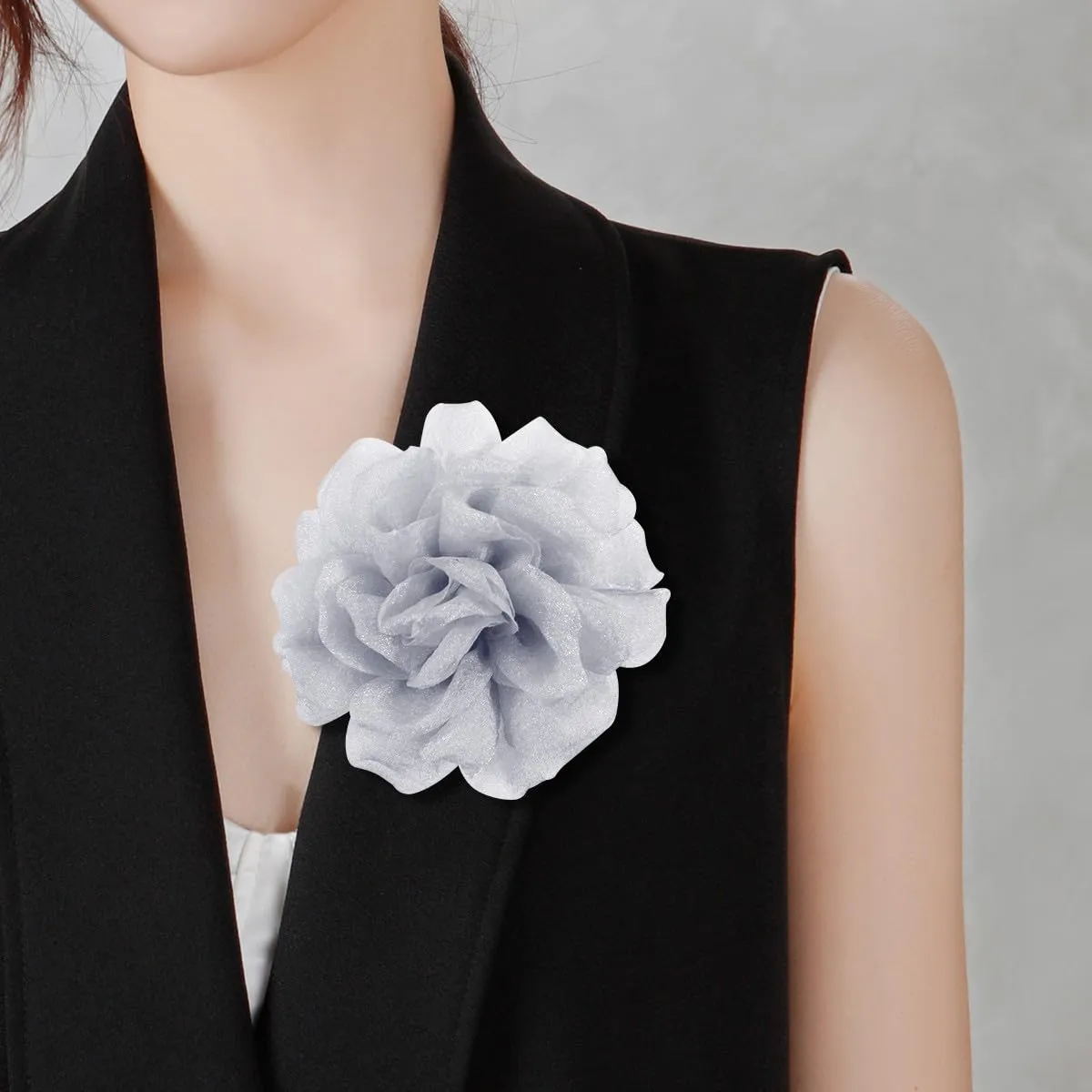 Rose Flower Brooches and Clips for Women | Light Gray Brooches & Hair Clips | Lapel & Hat Pins, 4.3 Inches
