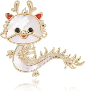 White Shell Rhinestone Dragon Elephant Brooch Cute Animal Crystal Brooches and Pins for Women Gold brooch Fashion Jewelry for Women Men Gift