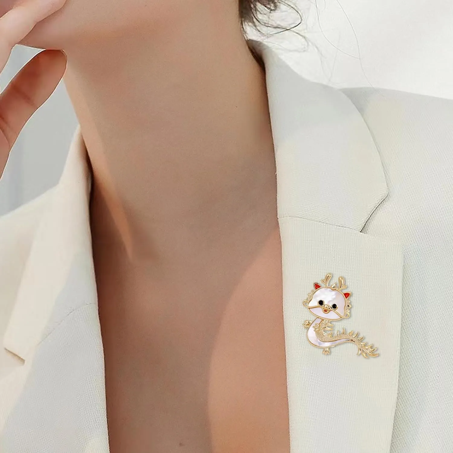 White Shell Rhinestone Dragon Elephant Brooch Cute Animal Crystal Brooches and Pins for Women Gold brooch Fashion Jewelry for Women Men Gift