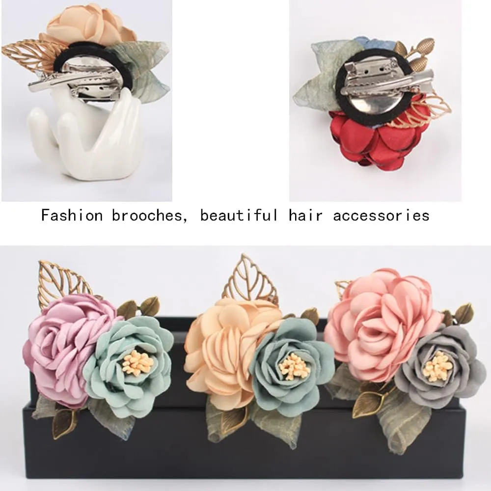 Women's Fabric Flower Brooch - Fashion Coat Brooch and Hairpin Head Flower Dual Purpose (Multi-Color Optional)